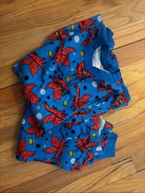 Hanna Andersson Blue Pajama Set with Red Dragon Motif